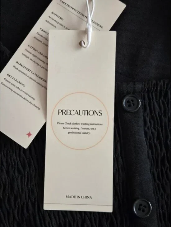 Dokotoo Women's XL Black Smocked Long Sleeve Mini Dress Scoop Neck Button Detail - Picture 6 of 11